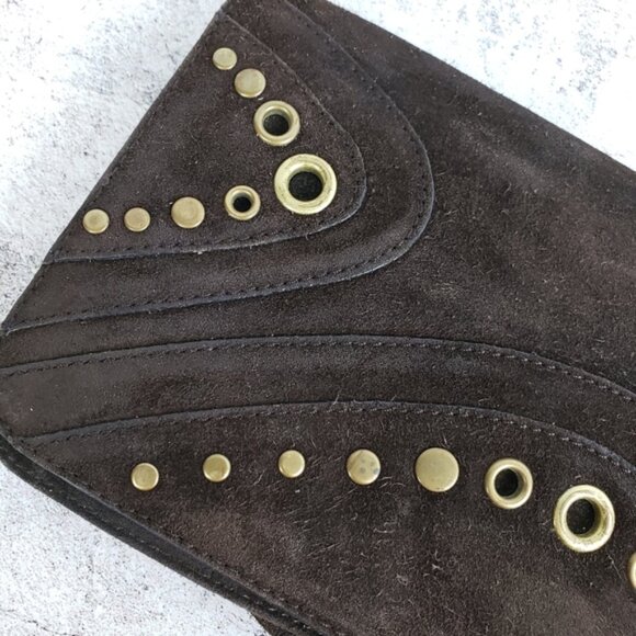 Vintage Banana Republic Leather Suede Brown Bohemian Clutch Purse - Picture 2 of 13